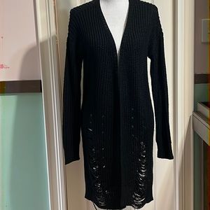 Black long sweater with stylish torn strips